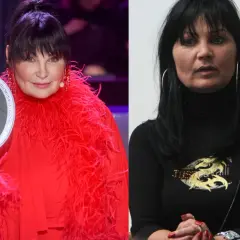 Iwona Pawłowicz w czerwonej kreacji z piórami i tabliczką "1" oraz w czarnej bluzce. Ile lat ma Iwona Pawłowicz?