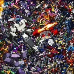 Tysiące robotów z różnych części Transformers walczą w epickiej bitwie.