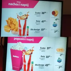 Zestawy z nachosami w Multikinie: średni 36,89 zł, duży 41,58 zł, dla dwojga 51,25 zł.