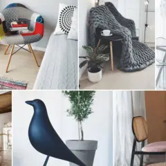 Inspiracje jak mieszkają polskie gwiazdy: stylowe biurko, patchworkowy fotel, przytulny kącik z kocem, elegancka jadalnia, nowoczesny salon i designerskie krzesła.