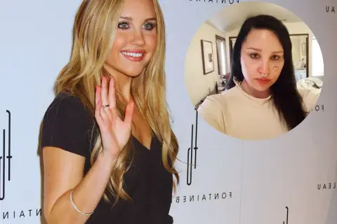Amanda Bynes w dwóch odsłonach. Wesoła blondynka i jej obecny wizerunek z serduszkiem na policzku. Ona to on obsada.