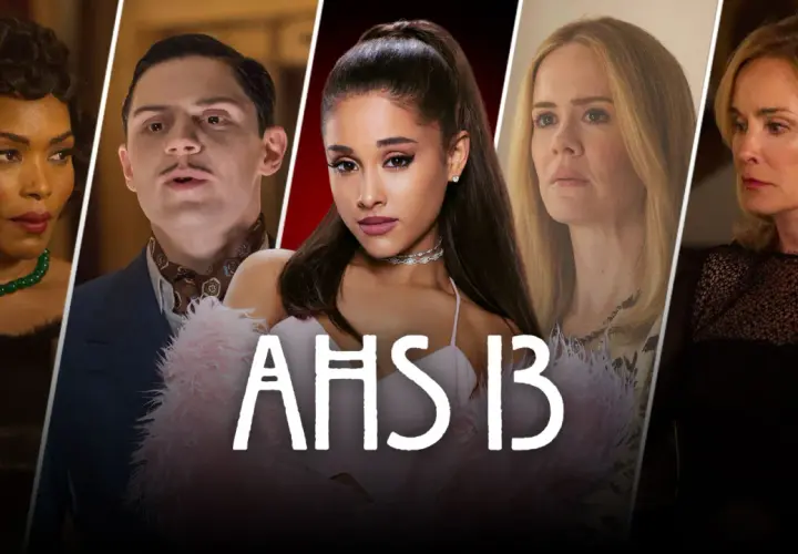 Zestawienie gwiazd American Horror Story: Angela Bassett, Evan Peters, Ariana Grande, Sarah Paulson i Jessica Lange.