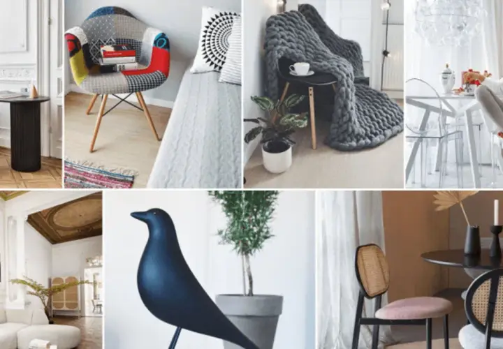 Inspiracje jak mieszkają polskie gwiazdy: stylowe biurko, patchworkowy fotel, przytulny kącik z kocem, elegancka jadalnia, nowoczesny salon i designerskie krzesła.