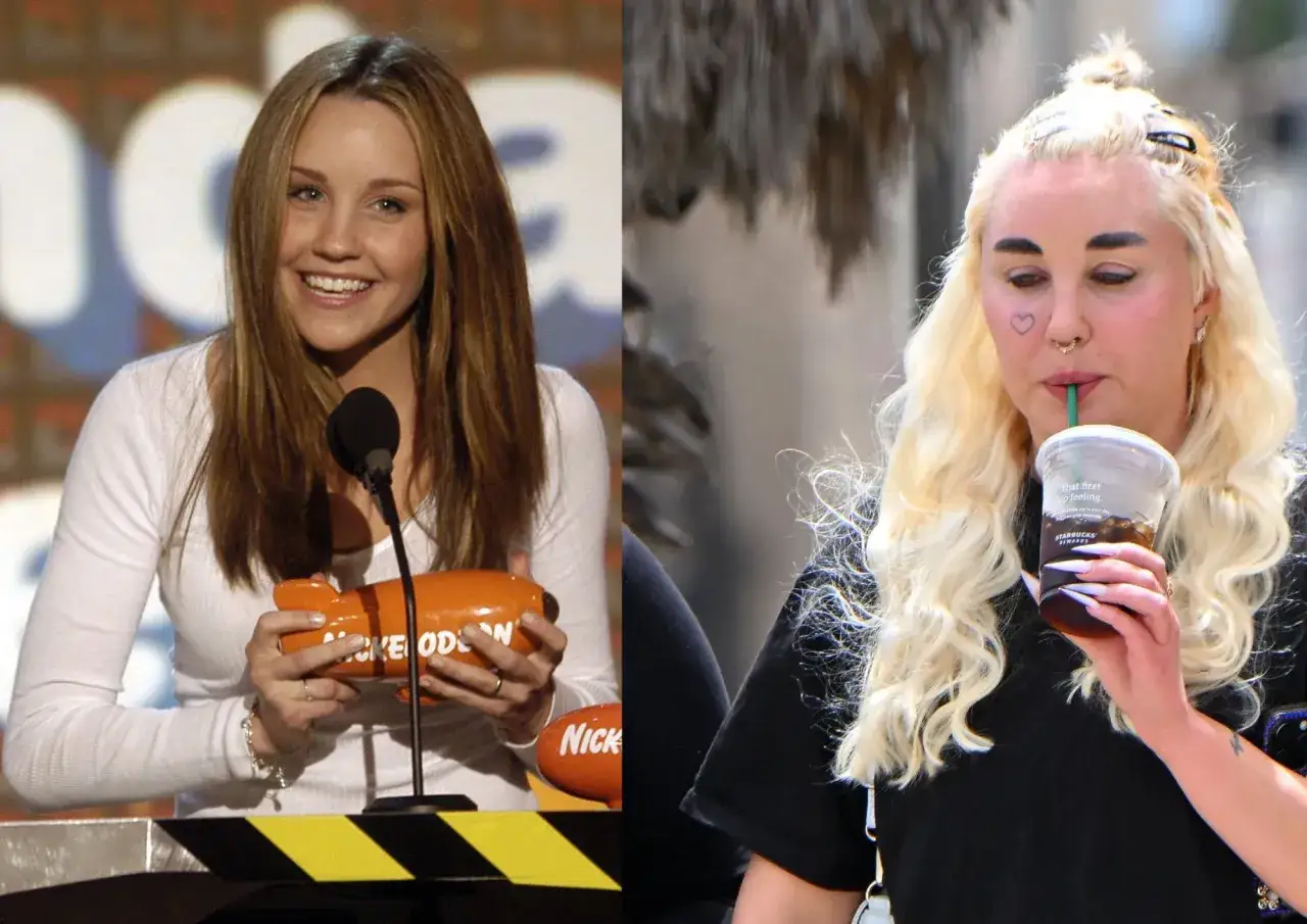 Amanda Bynes: ona to on obsada. Z lewej, młoda aktorka z nagrodą Nickelodeon. Z prawej, z napojem.