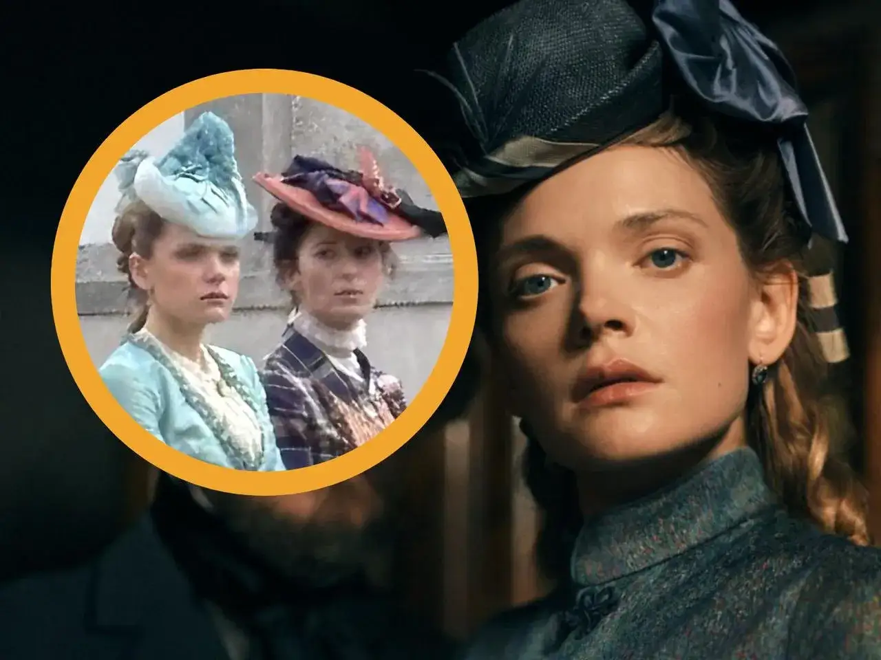 Lalka z serialu telewizyjnego, obsada w historycznych strojach.